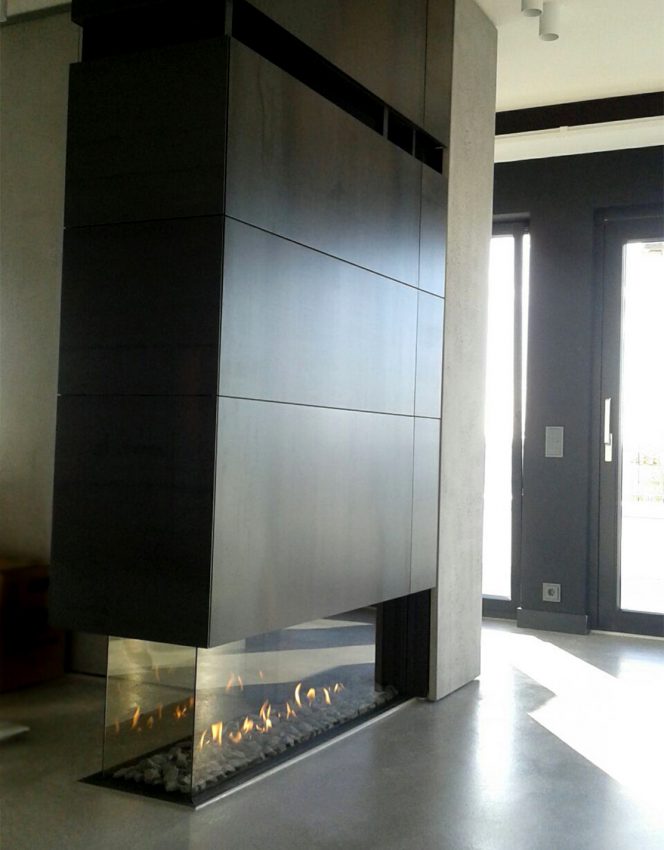 A see-through gas fireplace by Element4