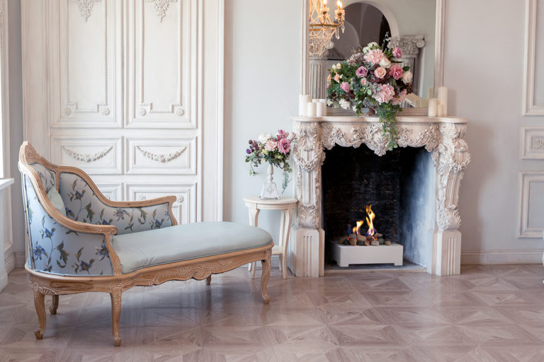 modern gas fireplace in vintage home