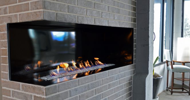 black glass interior vent free fireplace