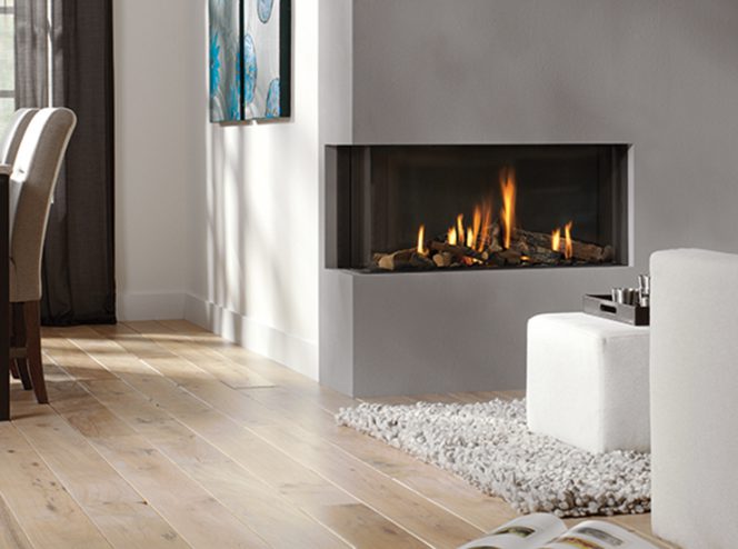 Corner fireplace. 2 sided fireplace. modern fireplace design. modern gas fires