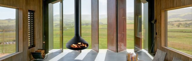 Ergofocus suspended floating fireplace by Focus Fires