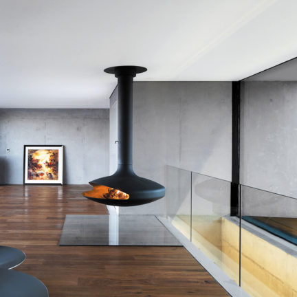 Gyrofocus by Focus Fires, a suspended, wood-burning fireplace