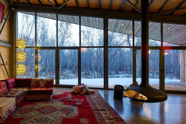 Gyrofocus by Focus Fires, a large, woo-burning, suspended fireplace