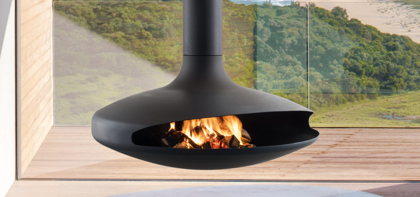 Gyrofocus floating suspended fireplace by Focus Fires