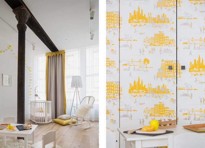 wallpaper child's bedroom decor gender neutral color palette yellow walls pattern wallpaper