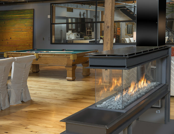 modern fireplace, see-through fireplace, modern design, industrial design, contemporary design, fireplace