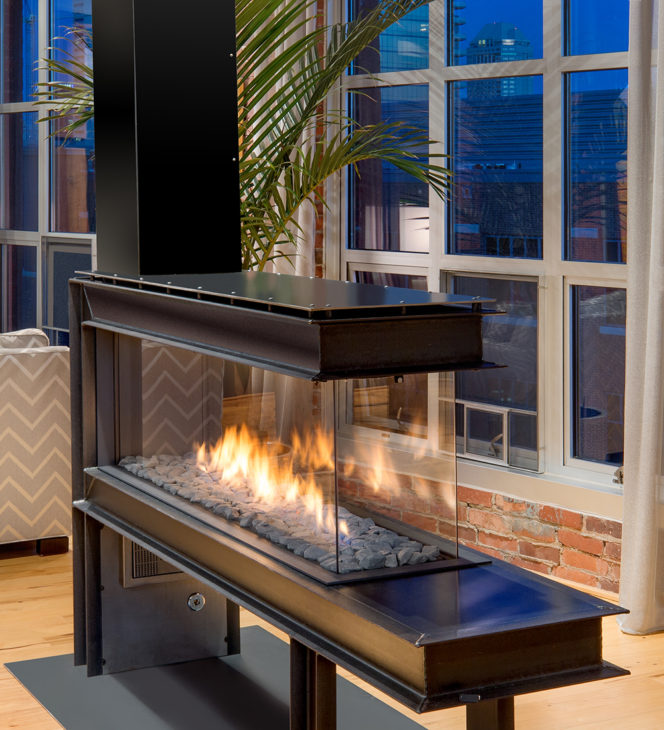 modern fireplace, see-through fireplace, modern design, industrial design, contemporary design, fireplace