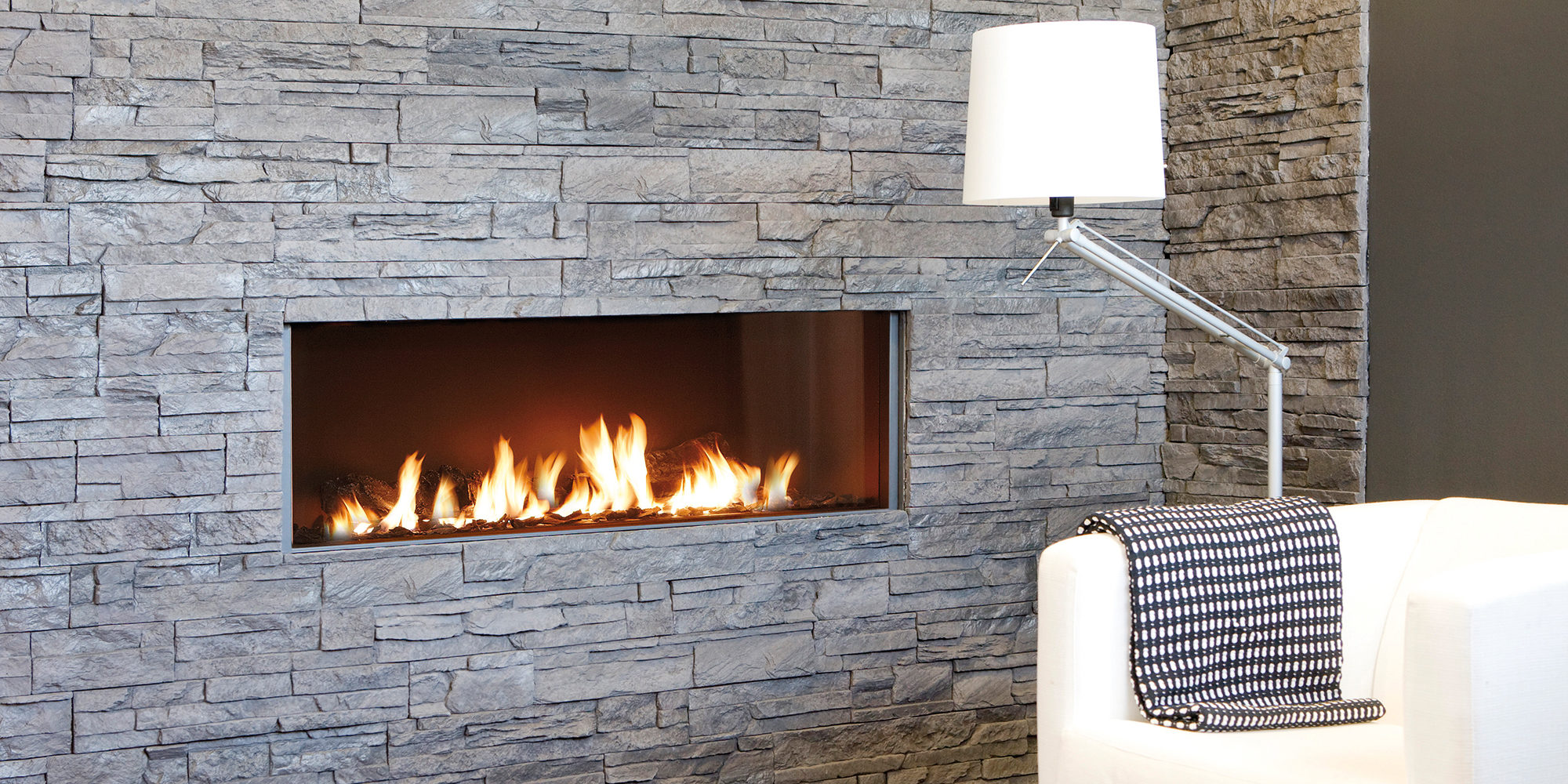 Perfectly proportioned linear modern fireplace