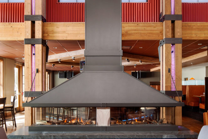 modern gas fireplace, see through fireplace, back to back fireplaces