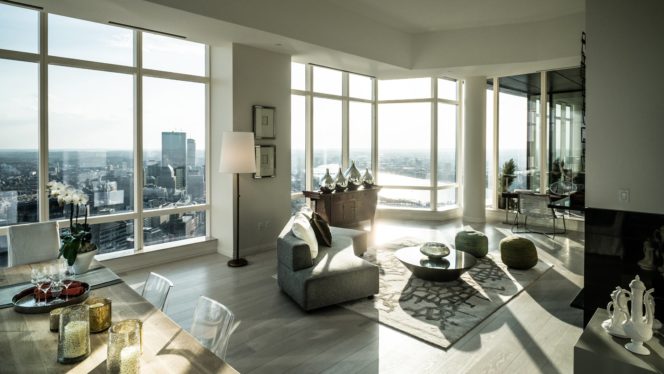 H Series vent free fireplace in penthouse of millennium tower Boston
