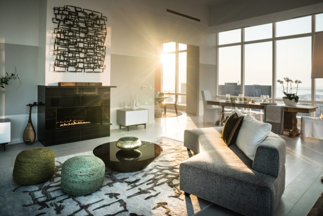 H Series vent free fireplace in penthouse of millennium tower Boston