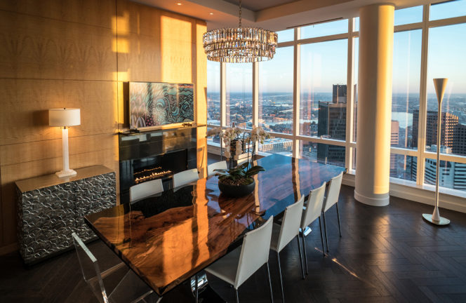 H Series vent free fireplace in penthouse of Millennium Tower Boston