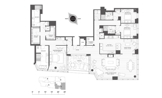 Layout of penthouse in Millennium Tower in Boston