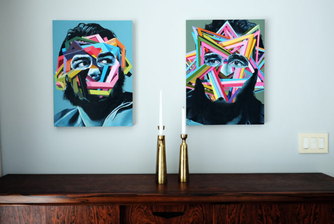 eclectic art in modern home