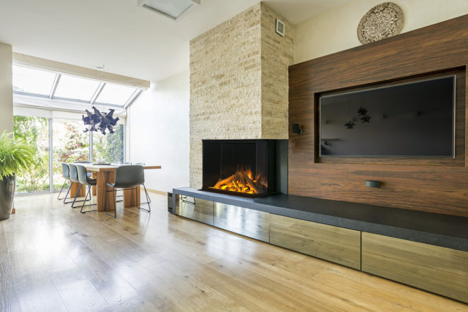 E32 H 3-Sided Electric Fireplace with ultra natural flame effect