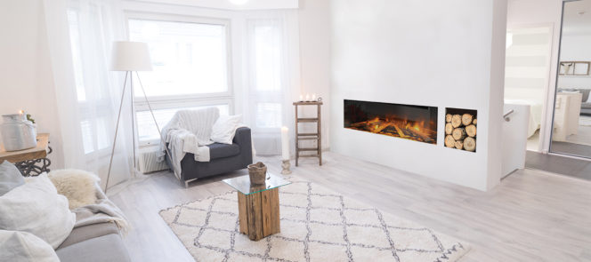 E40 single-sided linear electric fireplace by Electric Modern