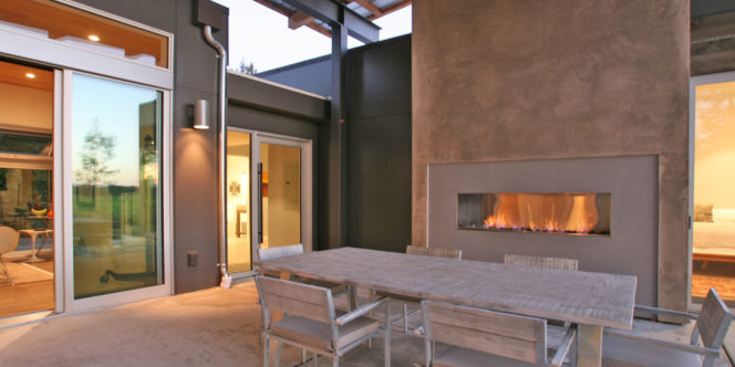 J Series outdoor fireplace in wine camp prefab home by method homes