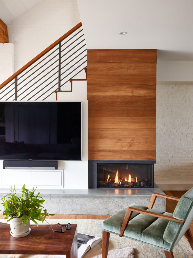 Two-Sided Gas fireplace with modern trimless look.