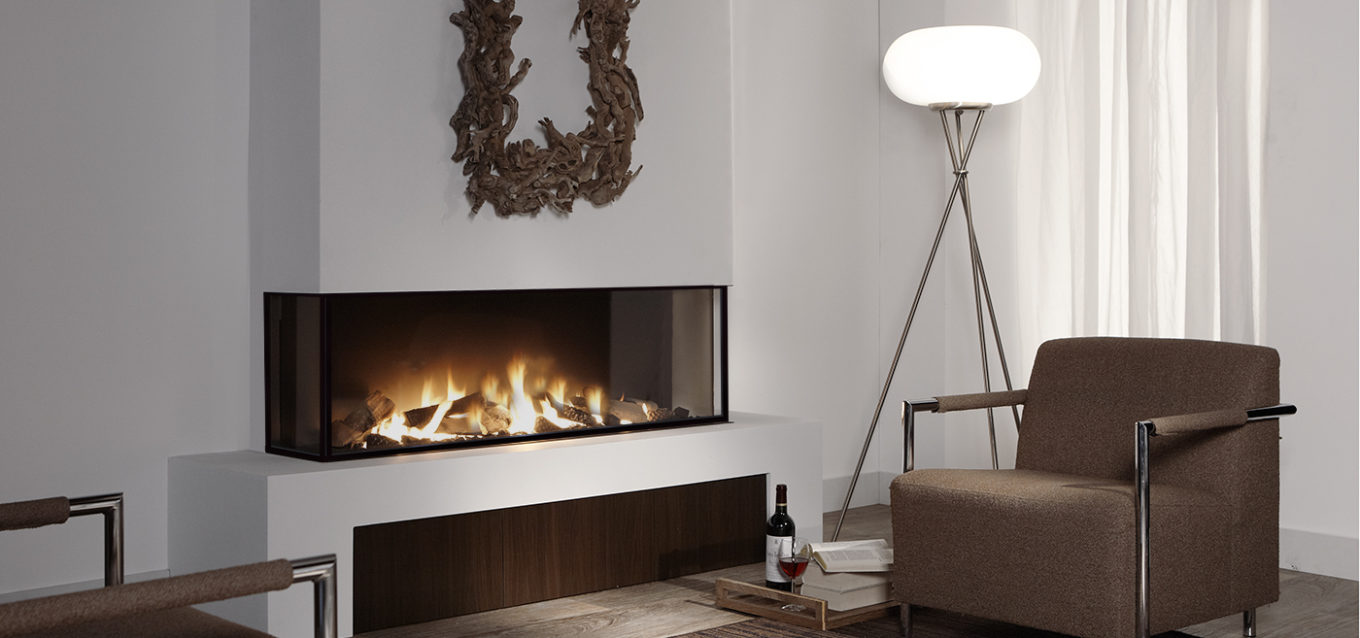 Three Sided modern gas fireplace by Element4. Clean, trimless and contemporary.