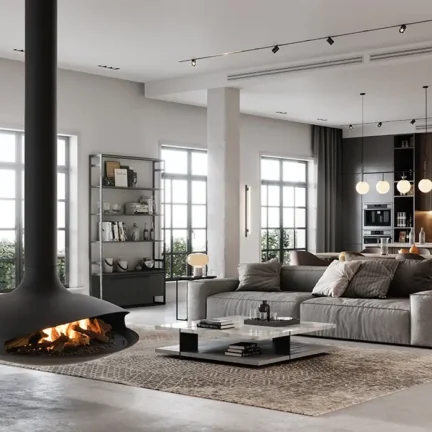 Gyrofocus Gas Hanging Fireplace in a Modern Livingroom