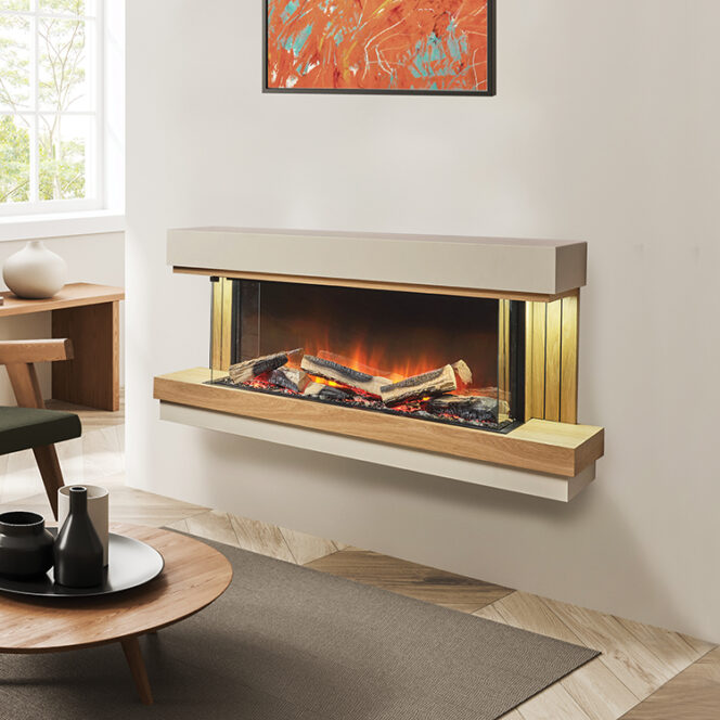 Electric Fireplace in a White Living Room Interior