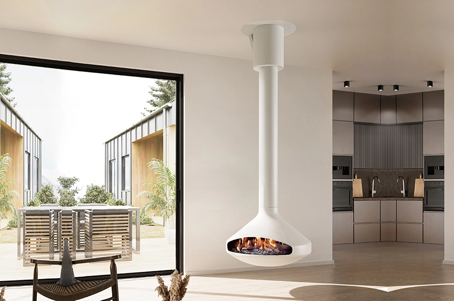 Ergofocus Gas fireplace hanging in modern living room