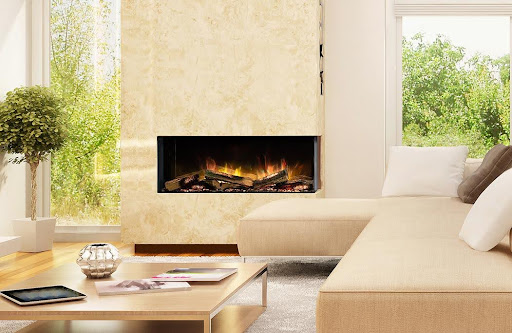 E-FX 1000 corner electric fireplace by Flamerite.