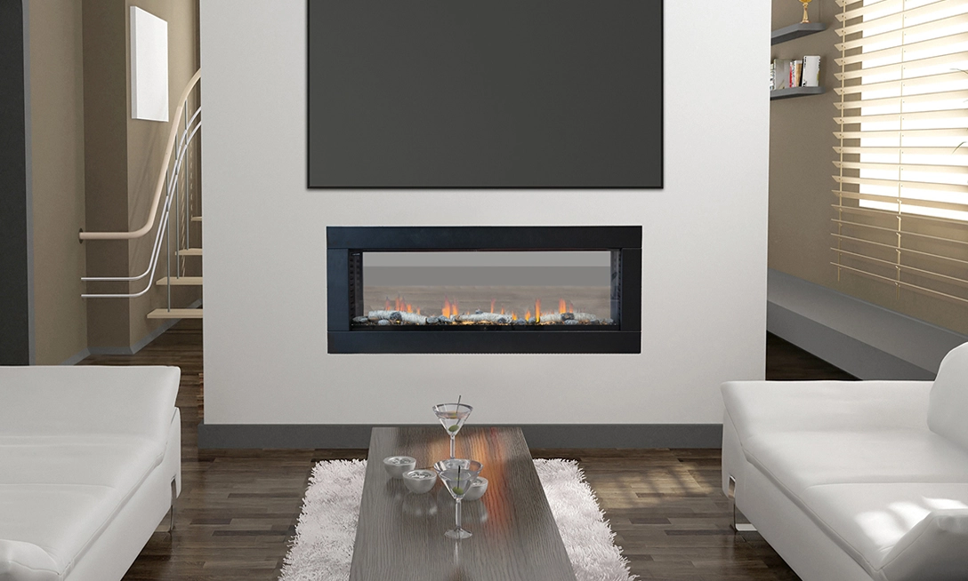 The innovative see through technology of the Optic 50 electric fireplace