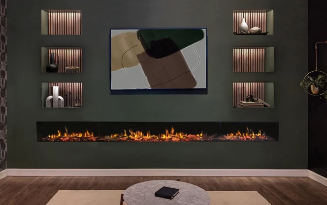 Extra-long Signal electric fireplaces from 120” to 240” offer a dramatic impact.