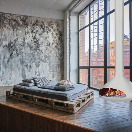 Ergofocus Gas suspened fireplace in White