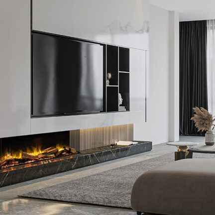 Modern Living Room with Marble Fireplace and TV Wall