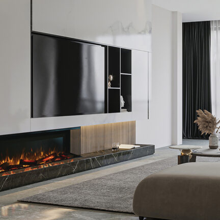 Modern Living Room with Marble Fireplace and TV Wall